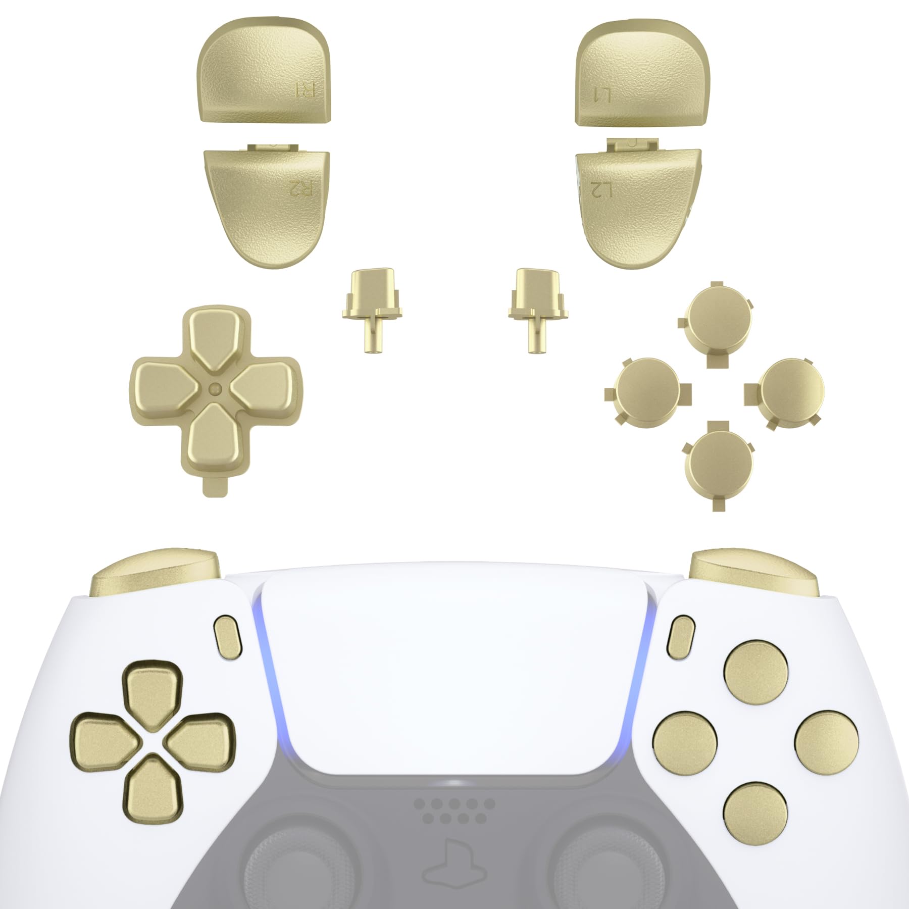 eXtremeRate Replacement D-pad R1 L1 R2 L2 Triggers Share Options Face Buttons  Metallic Champagne Gold Full Set Buttons Compatible with ps5 Controller BDM-030 BDM-040 BDM-050 - Controller NOT Included