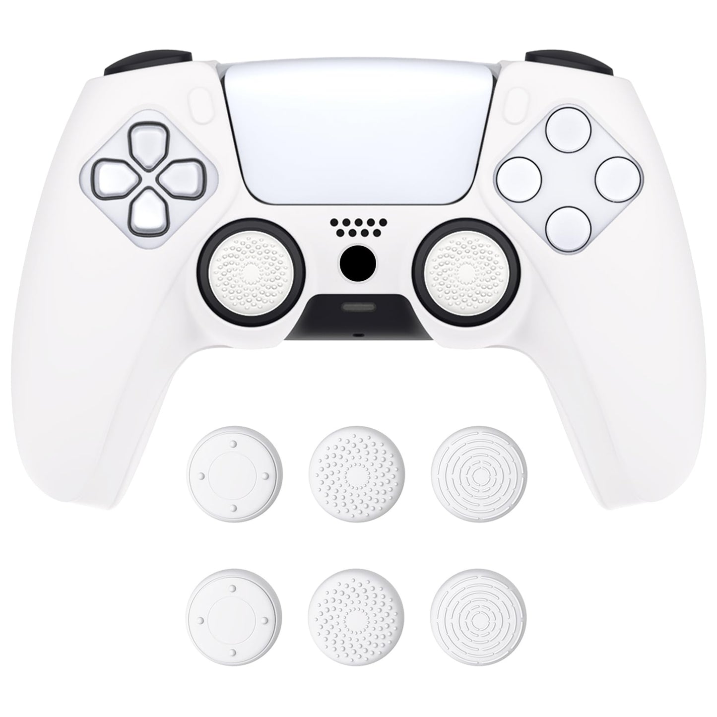 PlayVital Pure Series Dockable Model Anti-Slip Silicone Cover Skin for ps5 Controller  Soft Rubber Grip Case for ps5 Wireless Controller Fits with Charging Station with 6 Thumb Grip Caps - White