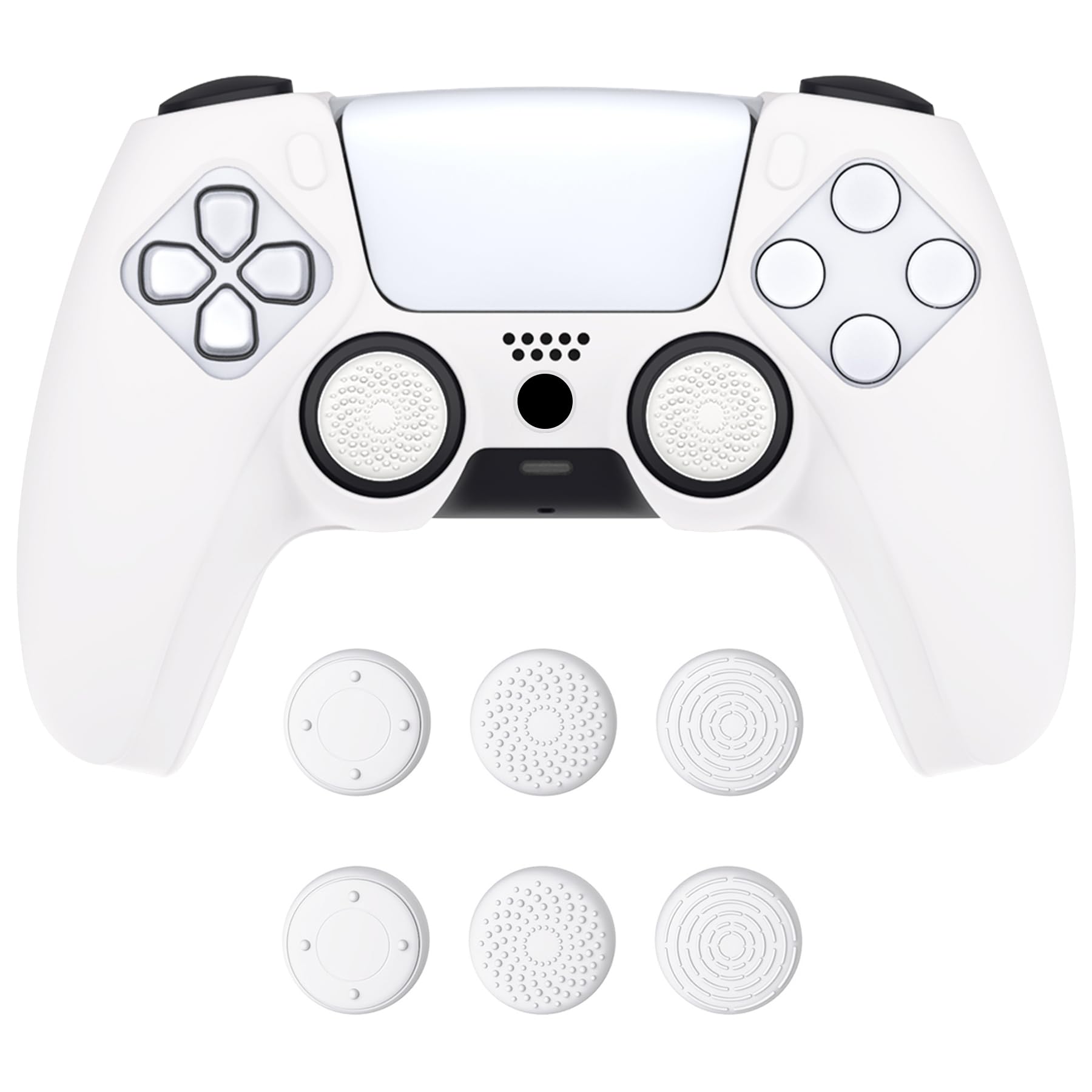 PlayVital Pure Series Dockable Model Anti-Slip Silicone Cover Skin for ps5 Controller  Soft Rubber Grip Case for ps5 Wireless Controller Fits with Charging Station with 6 Thumb Grip Caps - White