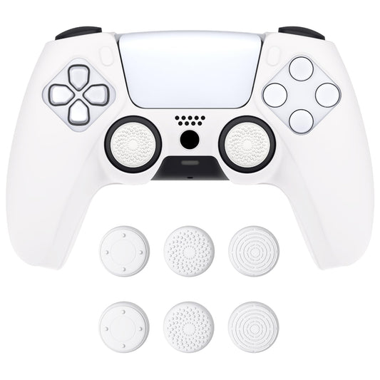 PlayVital Pure Series Dockable Model Anti-Slip Silicone Cover Skin for ps5 Controller  Soft Rubber Grip Case for ps5 Wireless Controller Fits with Charging Station with 6 Thumb Grip Caps - White