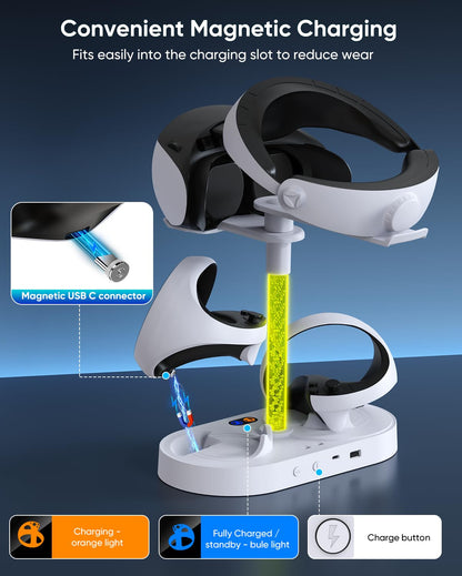FASTSNAIL Charging Stand for PlayStation VR2, Multifunctional PS VR2 Headset & Sense Controllers Charge Dock Station with 10 RGB