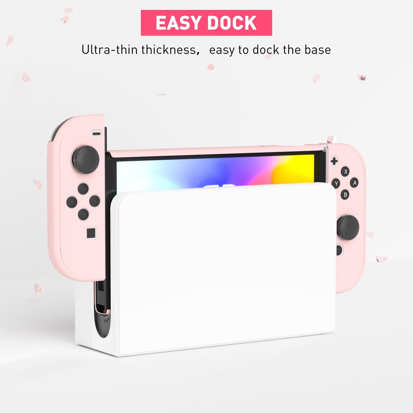 FANPL Dockable Case for Nintendo Switch OLED 2021 - Protective Cover for Joy Con Controller, Durable, Pink, Model NOD-18