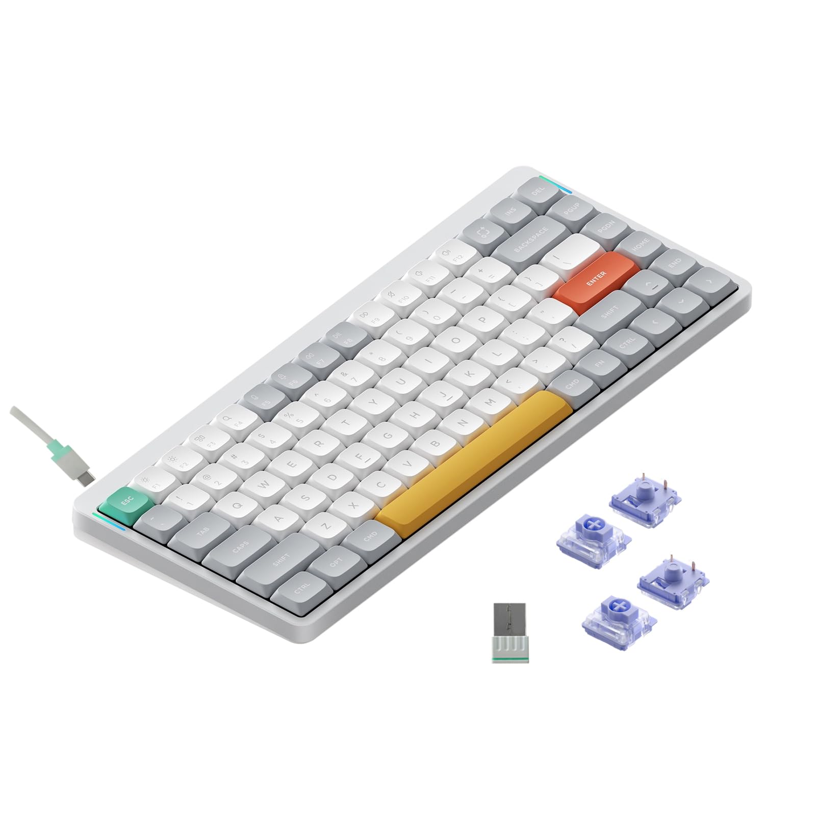 nuphy Air75 V2 Portable 75% Mechanical Keyboard  Wireless Keyboard Supports Bluetooth/2.4G/USB-C RGB Bluetooth Keyboards Compatible with Windows/Mac OS/Linux Systems White-Gateron Wisteria Switch