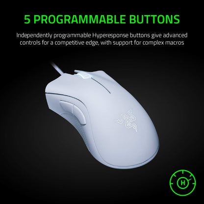 Razer DeathAdder Essential Wired Gaming Mouse - 6400 DPI, 5 Buttons, Ergonomic - White, Model RZ01-03850200-R3M1