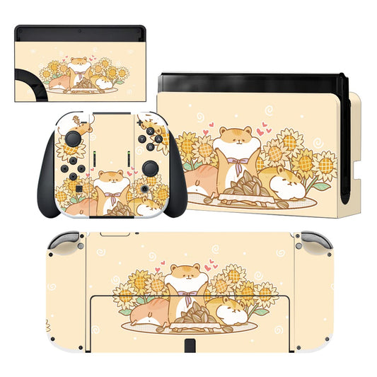 PlayVital Full Set Protective Stickers for Nintendo Switch OLED Model  Customized Vinyl Decal Skins for Switch OLED Console & Joycon & Dock & Grip - Hamster & Sunflower