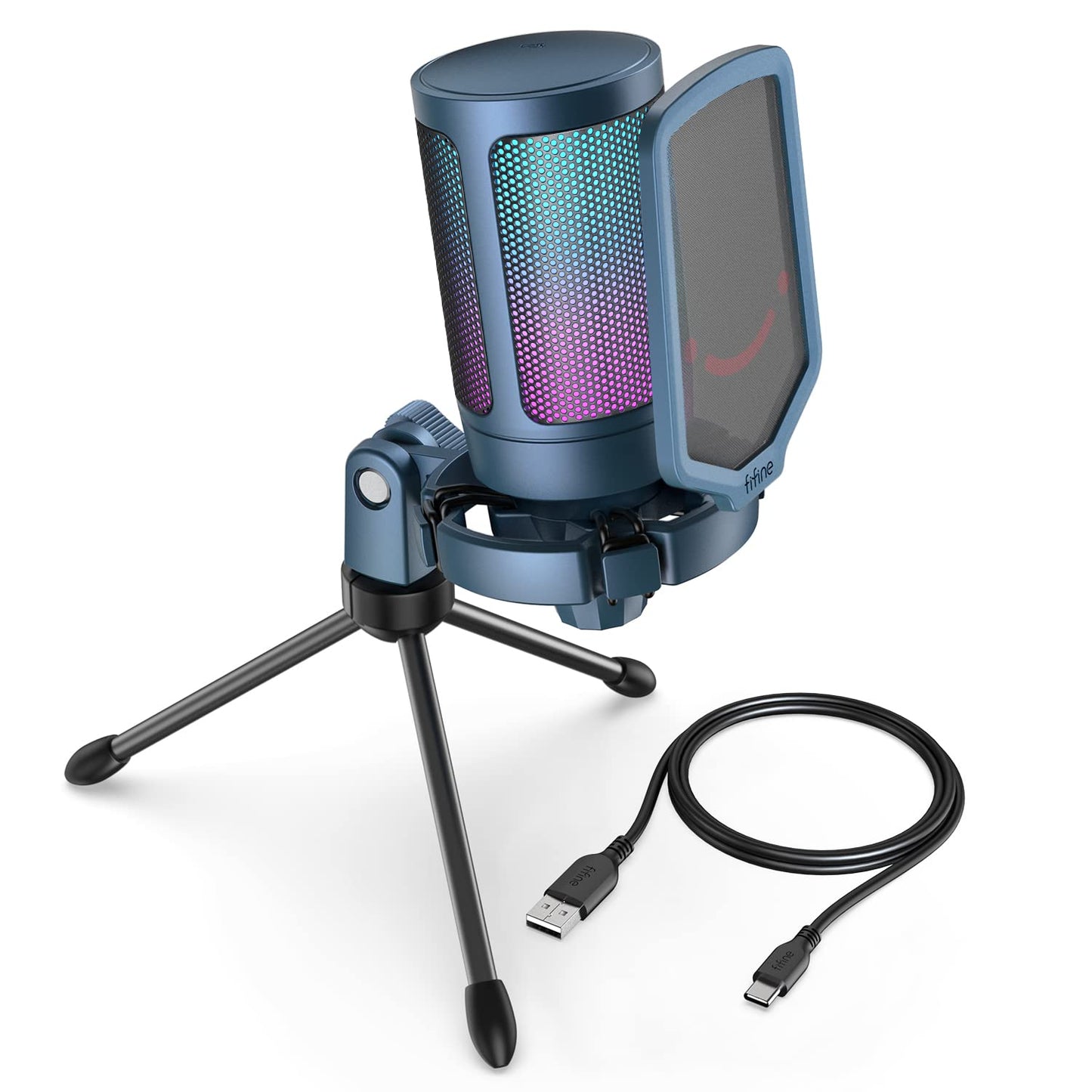 FIFINE A6B Gaming USB Microphone - Blue Condenser Mic with RGB for PC/Mac, Ideal for Streaming, Discord, and Recording