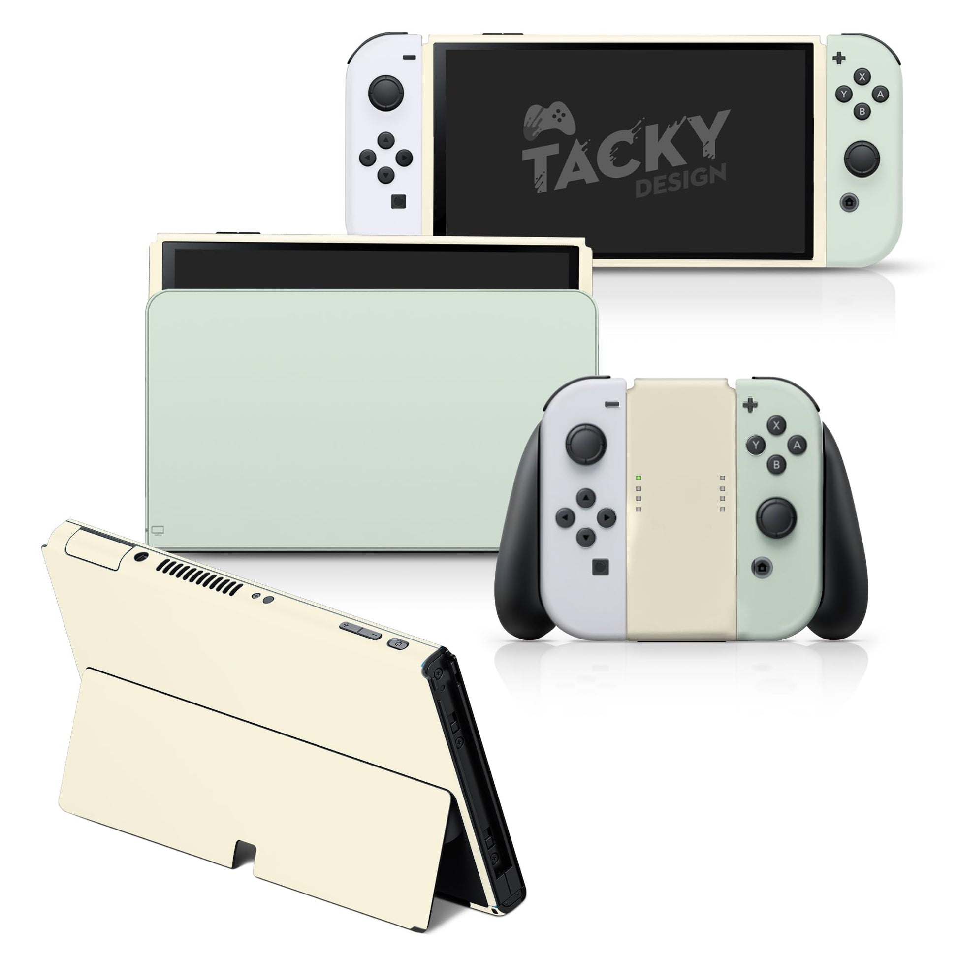 Tacky Design Color Blocking Skin Compatible with Nintendo Switch OLED Skin Wrap Cover  Colorwave for Switch OLED Stickers  Premium 3M Vinyl (Pastel Green & Cream  Nintendo Switch OLED)