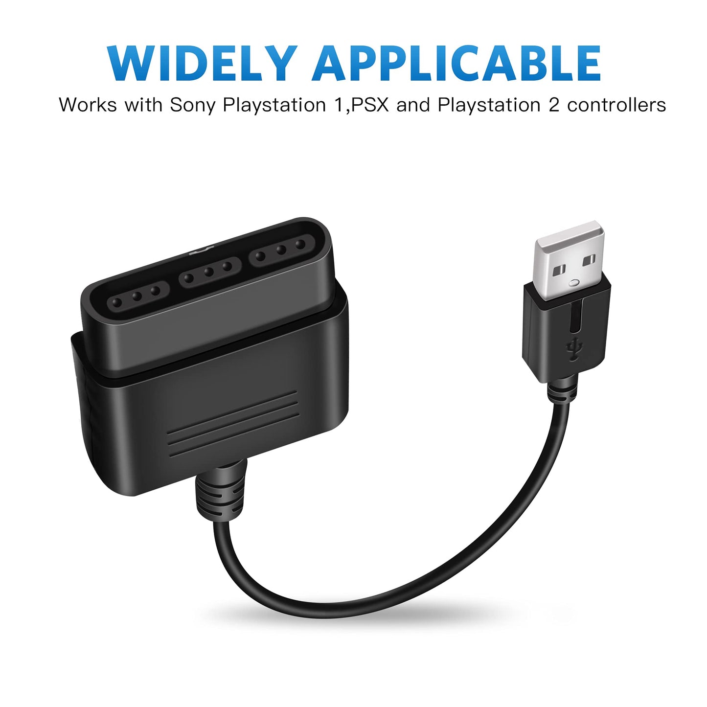 Xahpower PS2 Controller to USB Adapter Cable - Compatible with PS1/PS2 for PS3/PC, Black