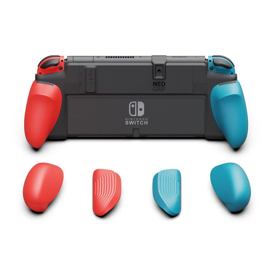 Skull & co Neogrip: an Ergonomic grip Hard Shell with Replaceable grips to fit All Hands Sizes] for Nintendo Switch OLED and Regular Model No carrying case] - Neon Blue(L)+Neon Red