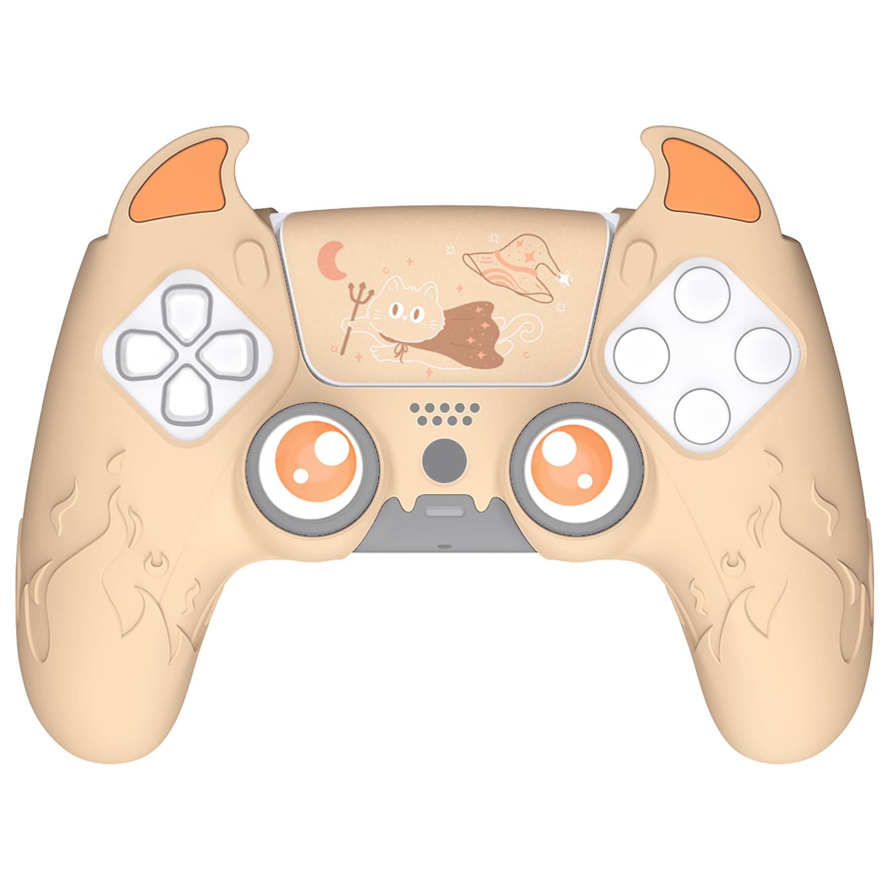 PlayVital Halloween Cute Demon Controller Silicone Case for ps5  Kawaii Controller Cover Gamepad Skin Protector for ps5 with Touch Pad Sticker & Thumb Grip Caps - Orange