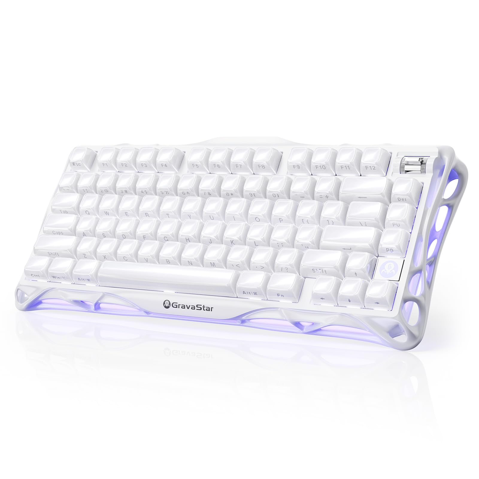 GravaStar Mercury K1 75% White Wireless Keyboard  Aluminum Alloy Exoskeleton Design Mechanical Gaming Keyboard  Gasket Hot-Swap Socket  Linear Switches  RGB Backlit
