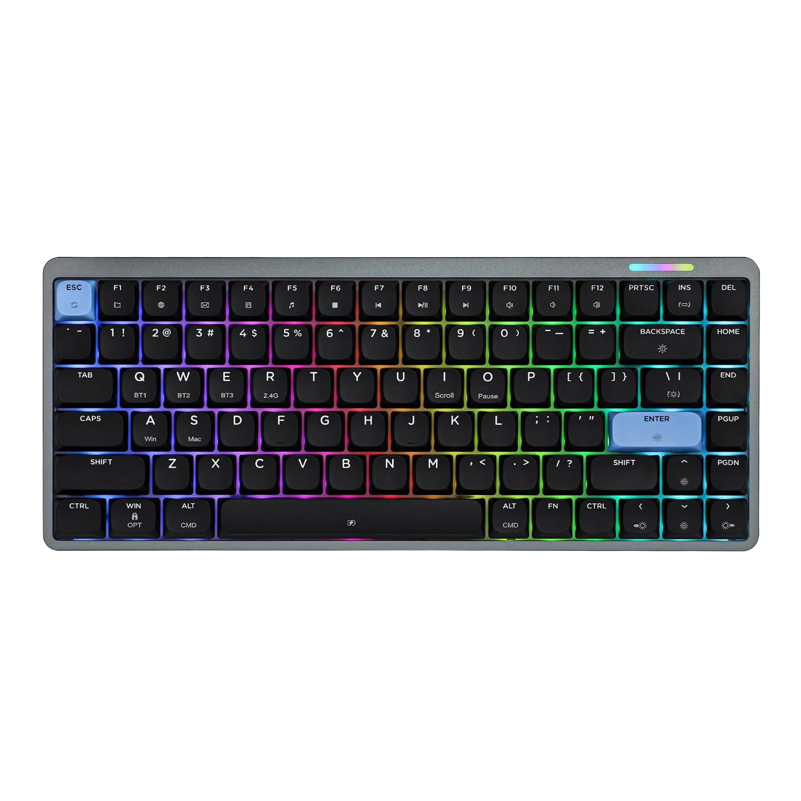 EPOMAKER Luma84 Low Profile Aluminum Mechanical Keyboard  QMK/VIA Programmable  Tri-Mode Wireless  Win/MAC/Linux Compatible  RGB Backlight (Black&Blue  Gateron Low-Profile Brown Switch)