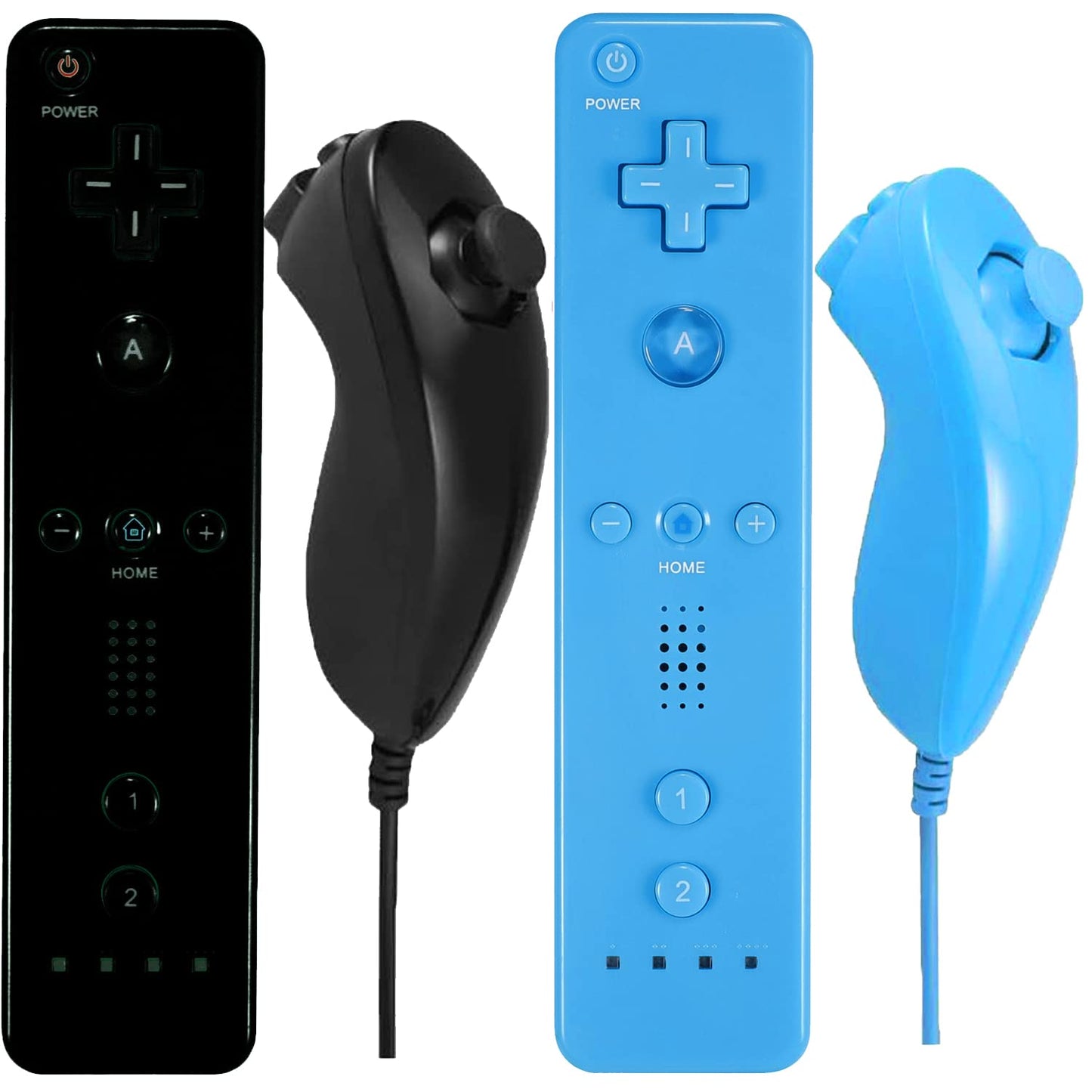 Burcica Wireless Controllers for Wii/Wii U - Black and Blue with Silicone Case & Wrist Strap