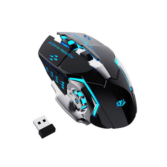 QELIROKY Wireless Gaming Mouse - 2.4G, Rechargeable, Silent Click, 6 Buttons, 3 DPI Levels, 5.43x3.15x1.5