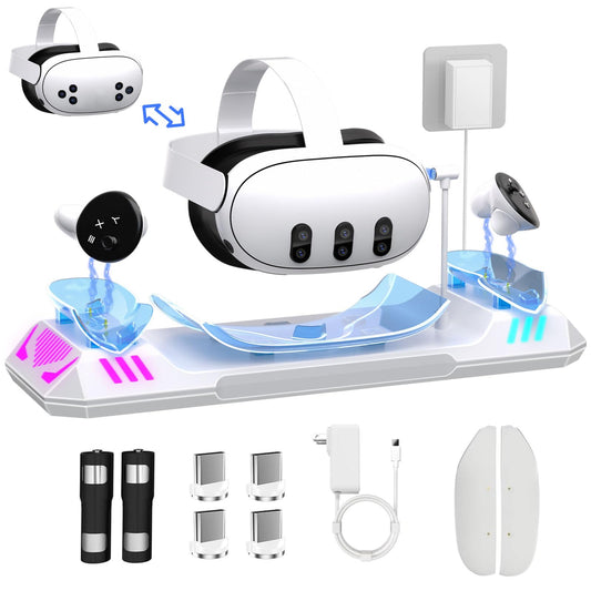 Fast Charging Dock for Meta Quest 3 Meta Quest 3S with 24W Type C Adapter and 2 Rechargeable 2100mAh Batteries  CORTATY Magnetic Charging Station for Oculus Quest 3 VR Headset & Controller