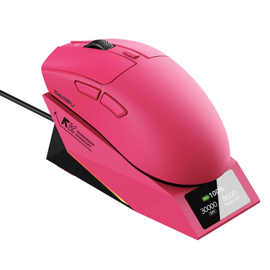 DAREU AE6 Pro Wireless Gaming Mouse, 30K Sensor, 59g Lightweight, Magenta, Dual 8K Polling, Programmable, Display Charging Dock