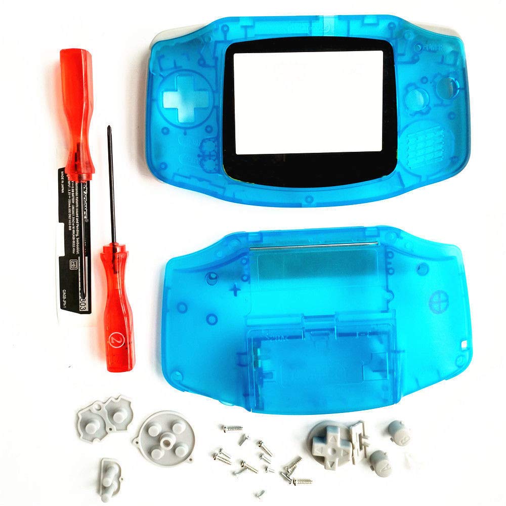 rtwetof Housing Shell Case Cover Replacement for GBA with Conductive Rubber Pad Screwdriver - Clear blue