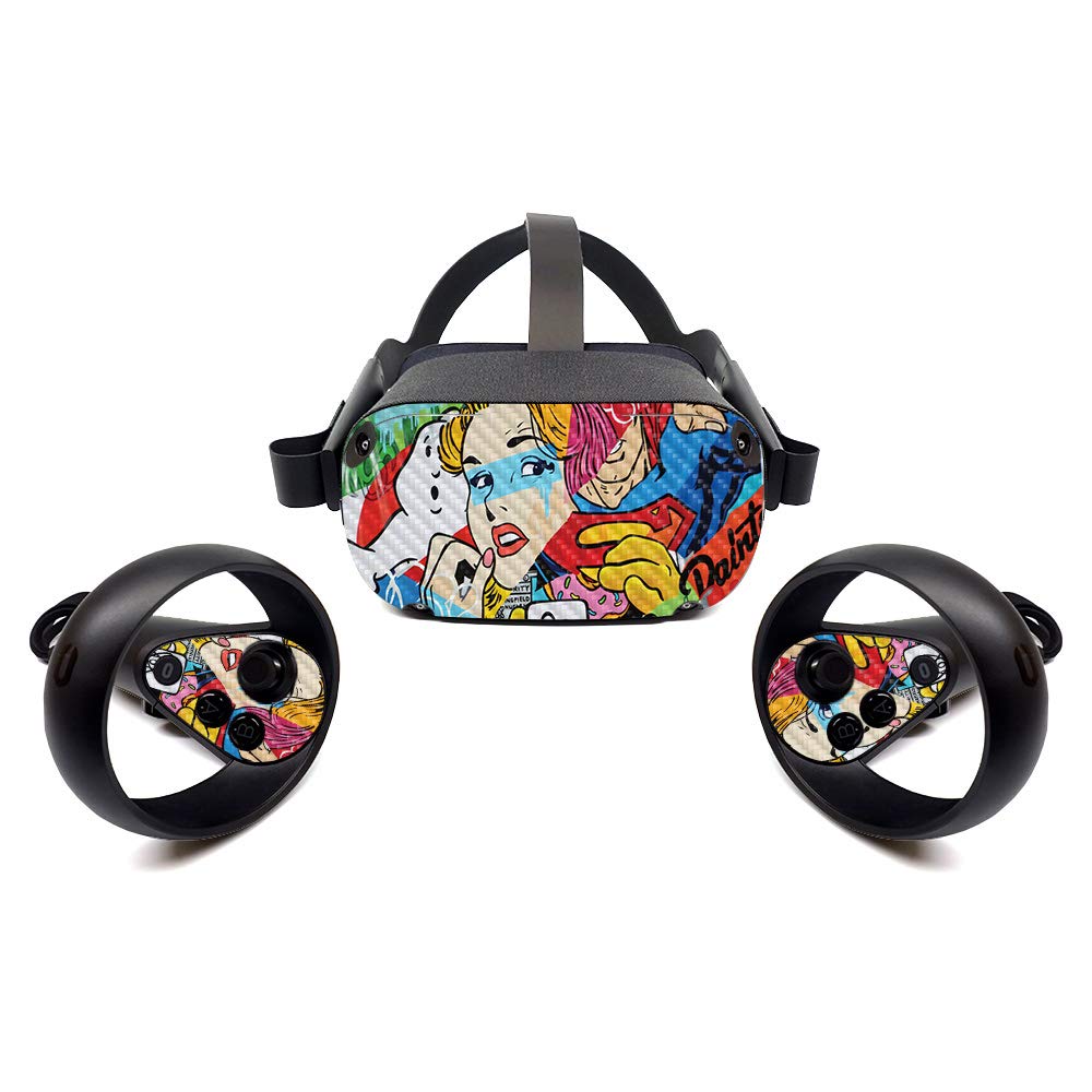 MightySkins Carbon Fiber Skin for Oculus Quest - Cartoon Mania | Protective  Durable Textured Carbon Fiber Finish | Easy to Apply  Remove  and Change Styles | Made in The USA (CF-OCQU-Cartoon Mania)