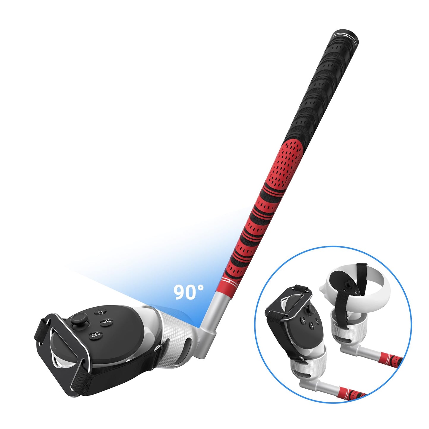 ZHGM VR Golf Club Attachment for Meta Oculus Quest 3 - Tilt Up Red, Aluminum 1:1 Molded Controller Adapter, Right Grip, Model Q3-1