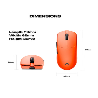 Fnatic Maya 8K Wireless Gaming Mouse - 45g, 80h Battery, Optical Switches, Medium Size, Orange, Model MS0005-001