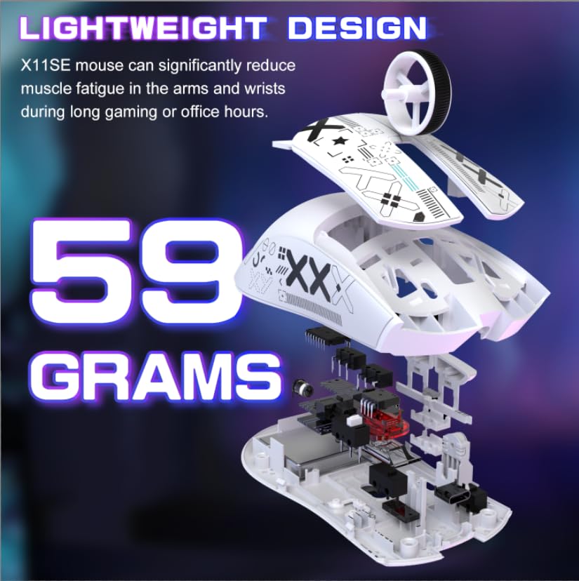 ATTACK SHARK X11SE Ultra-Light Wireless Gaming Mouse - 22KDPI, 5 Programmable Buttons, BT5.2/Type-C/2.4G, White Griptape