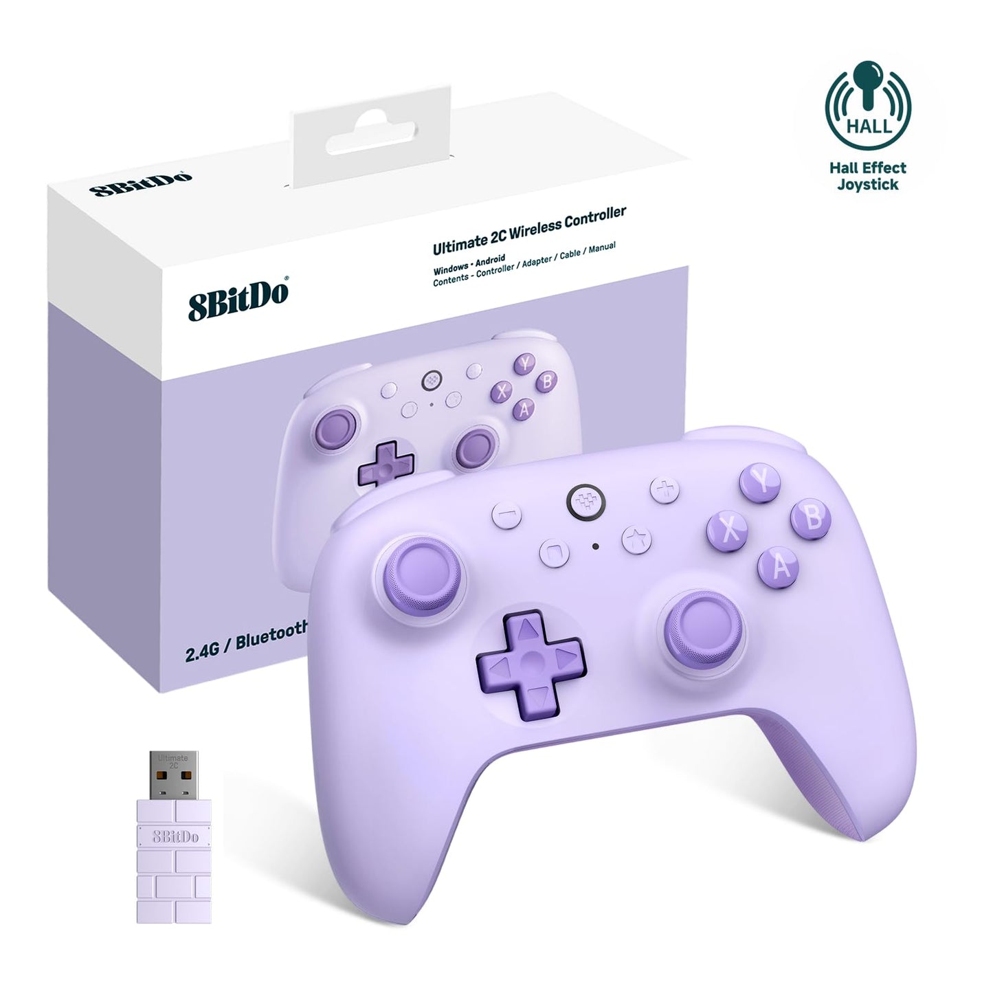 8Bitdo Ultimate 2C Wireless Controller (Hall Effect Joystick Update) for Windows PC and Android  with 1000Hz Polling Rate  Remappable L4/R4 Bumpers  beverageble Vibration and Turbo Function (Purple)