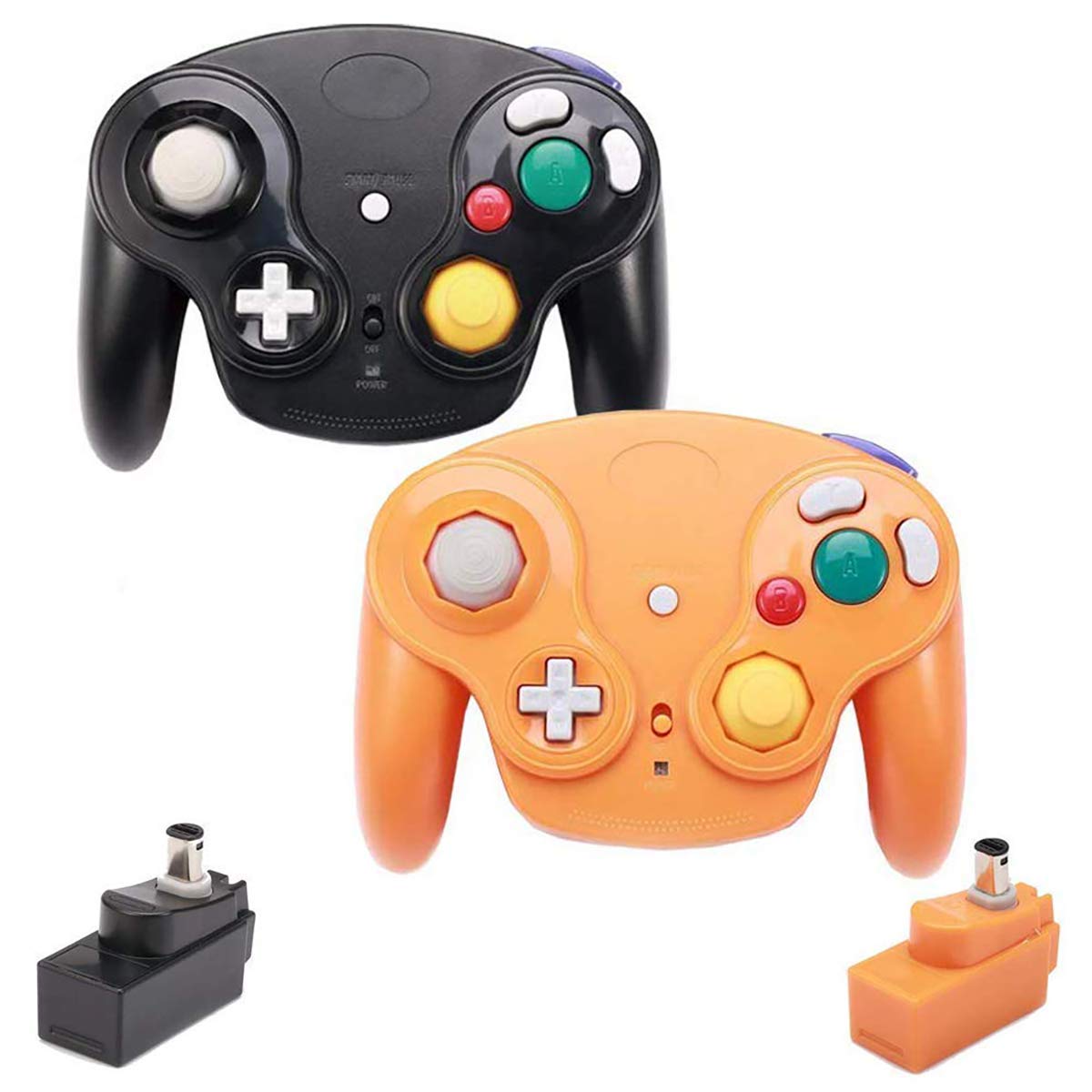 VTone Wireless Game Controller - 2.4G Classic Gamepad for Wii/GameCube - Black and Orange (2 Pieces with Receiver Adapter)