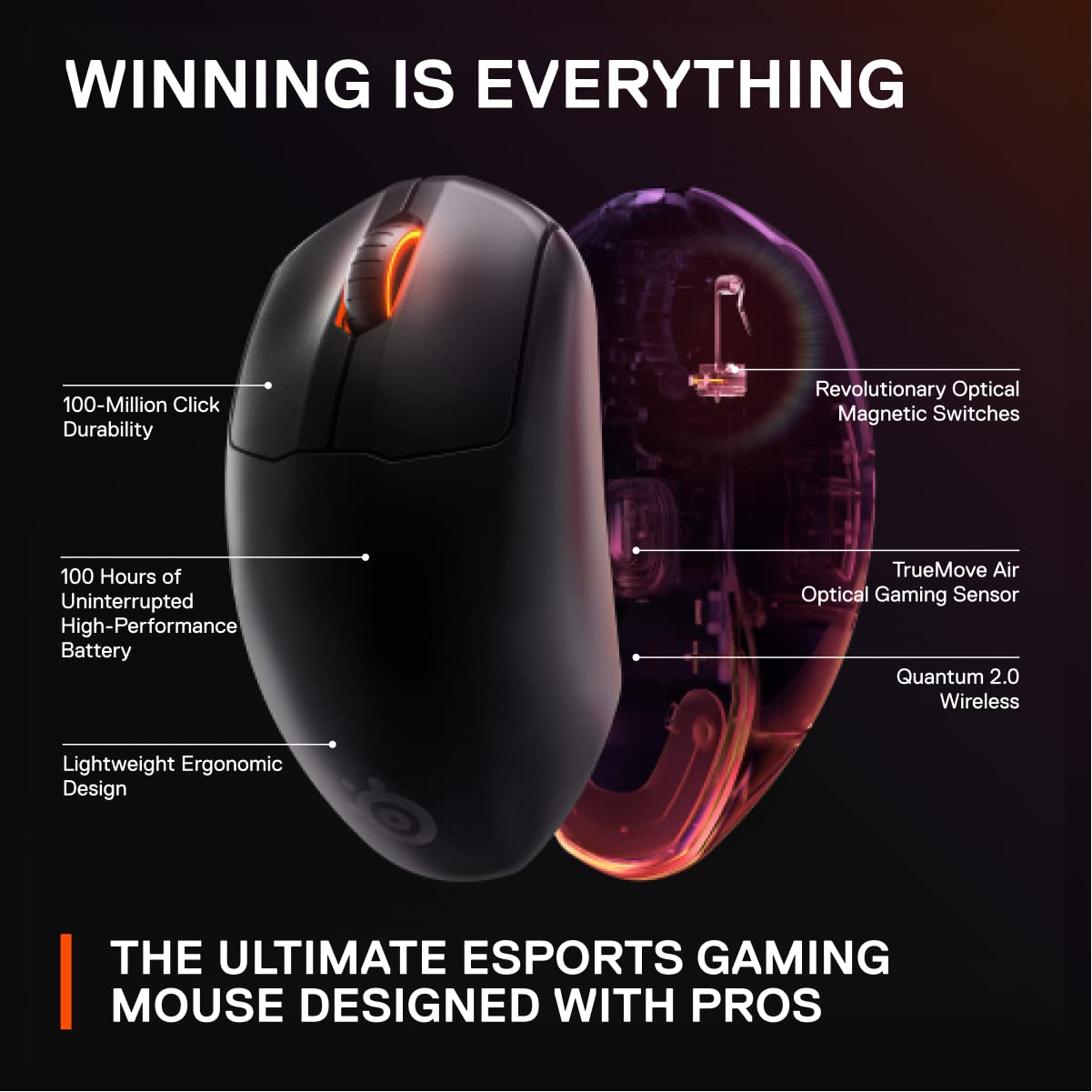 SteelSeries Wireless FPS Gaming Mouse - Ultra Lightweight, 18K CPI Sensor, Black, Model 62593, Programmable with Magnetic Optical Switches