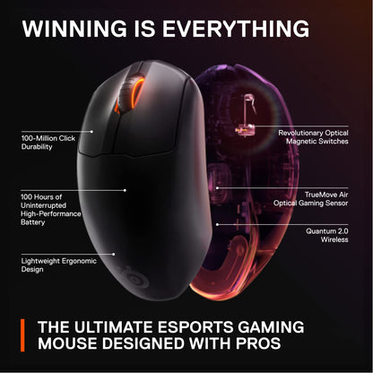 SteelSeries Wireless FPS Gaming Mouse - Ultra Lightweight, 18K CPI Sensor, Black, Model 62593, Programmable with Magnetic Optical Switches