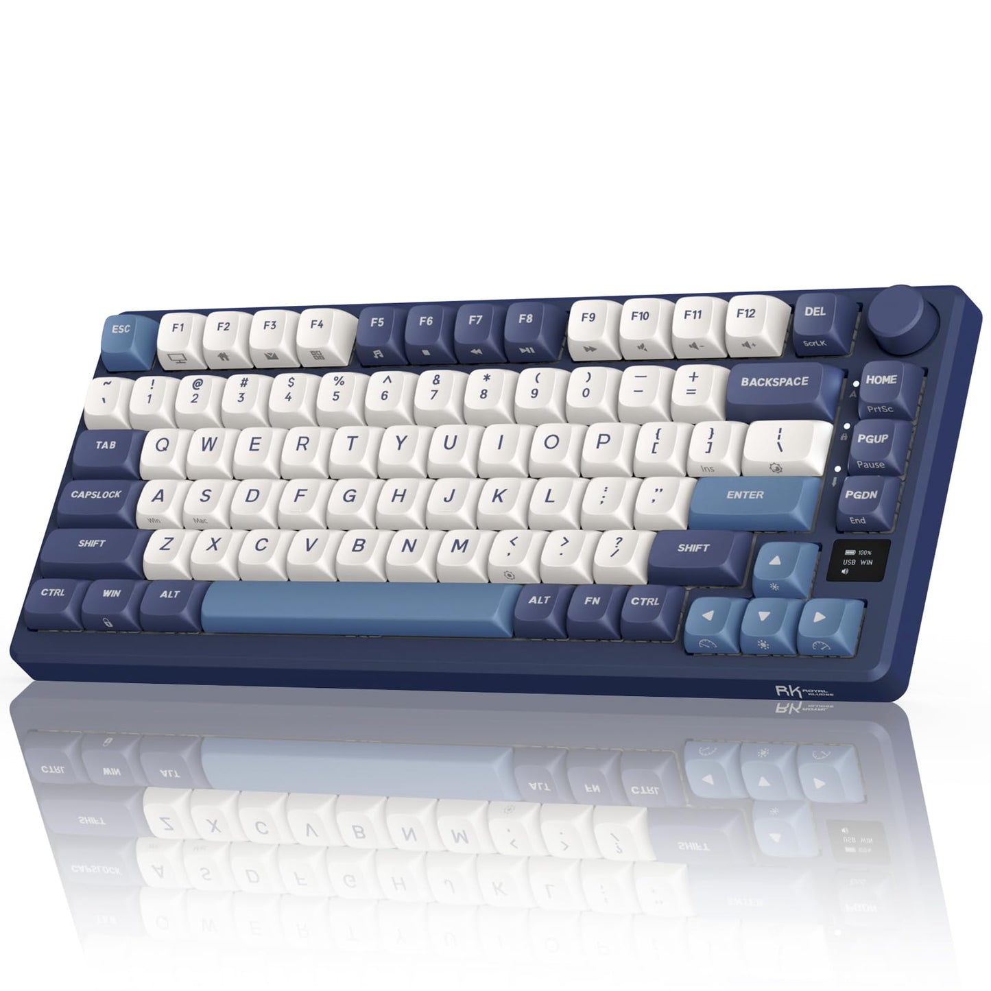RK ROYAL KLUDGE M75 Wireless Mechanical Keyboard w/Screen and Volume Knob  2.4G/USB-C/BT Gasket Mounted 75% Gaming Keyboard with 81 Keys  RGB Backlit Hot-Swap Creamy Switch  Blue