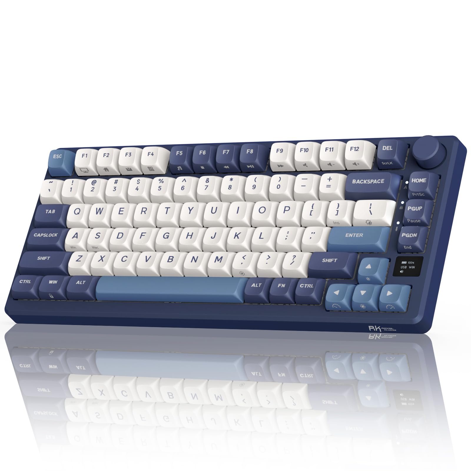 RK ROYAL KLUDGE M75 Wireless Mechanical Keyboard w/Screen and Volume Knob  2.4G/USB-C/BT Gasket Mounted 75% Gaming Keyboard with 81 Keys  RGB Backlit Hot-Swap Creamy Switch  Blue