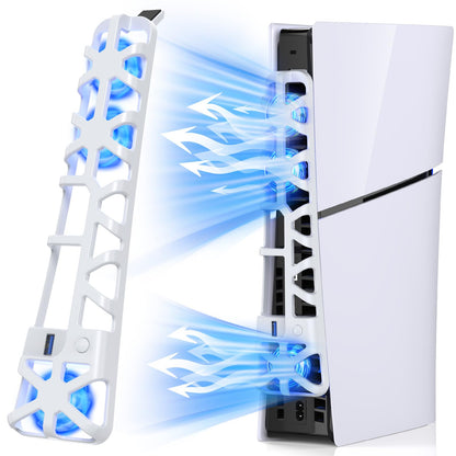 Klipdasse PS5 Slim Cooling Fan - 3 Speed, Silent, Auto On/Off, USB 3.0, LED Light, White, Model P5S6W