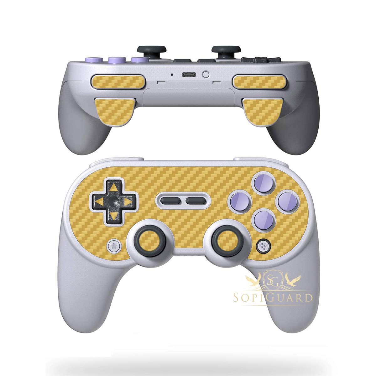 SopiGuard Skin for 8BitDo SN30 Pro+ Controller Precision Cut Vinyl Sticker Wrap (Carbon Gold)