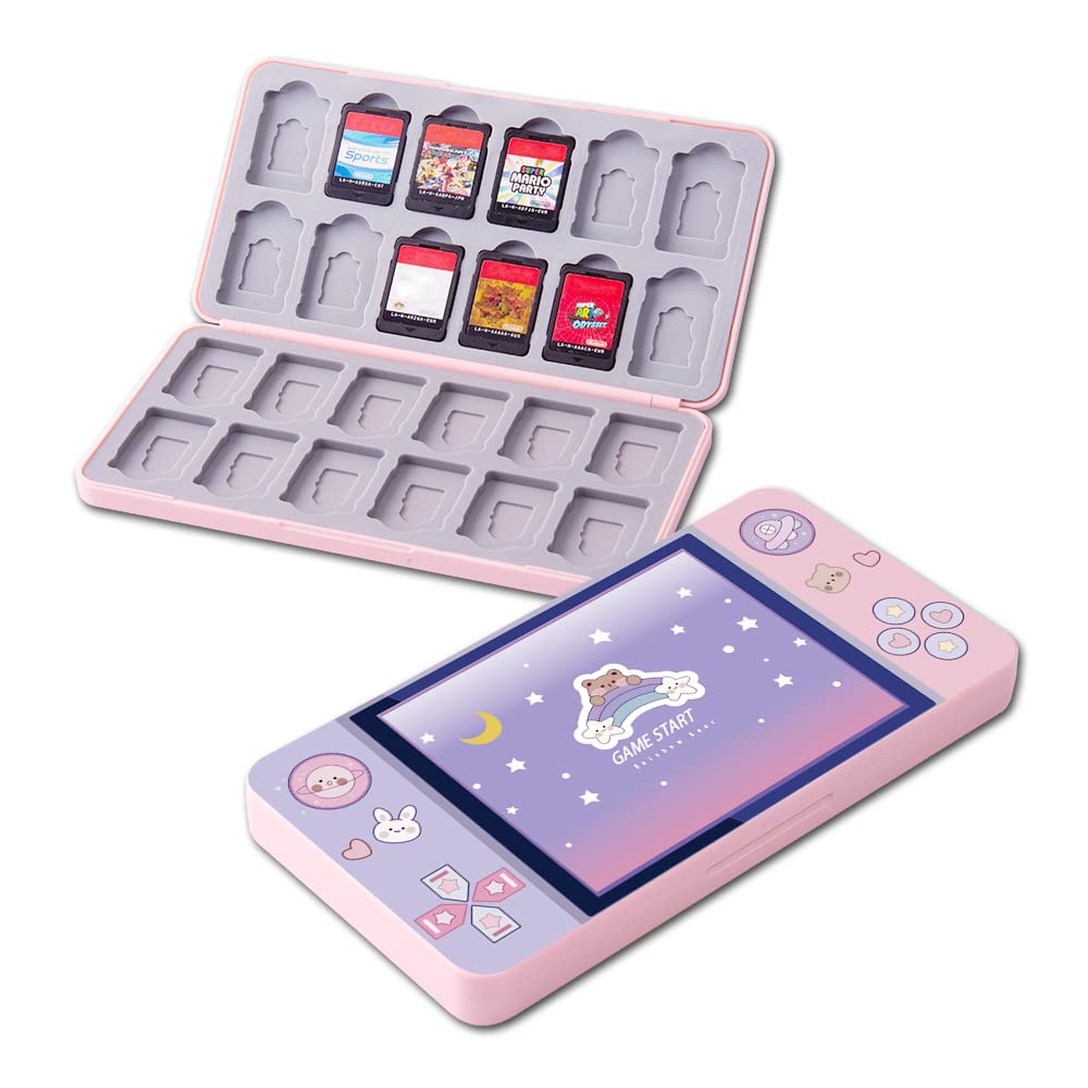 PERFECTSIGHT Switch Game Case Compatible with Nintendo Switch 2/ OLED/ Lite  24 Switch Game Holder Cute Switch Game Card Case Cartridge with 24 Slots Card Storage (Rabbit Bear)