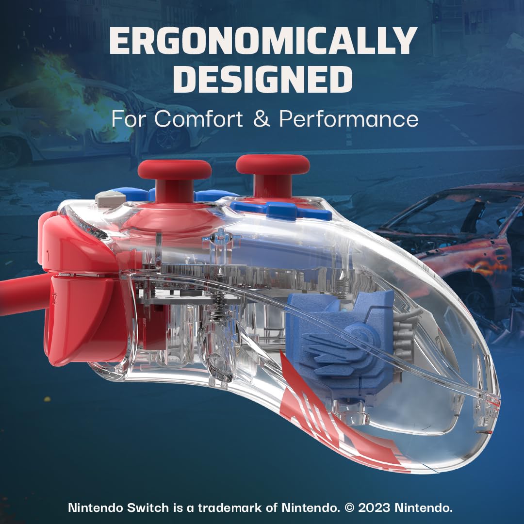 PDP Nintendo Switch Pro Controller - Customizable LED, 3.5mm Jack, Optimus Prime Design, Model 500-221-TOP