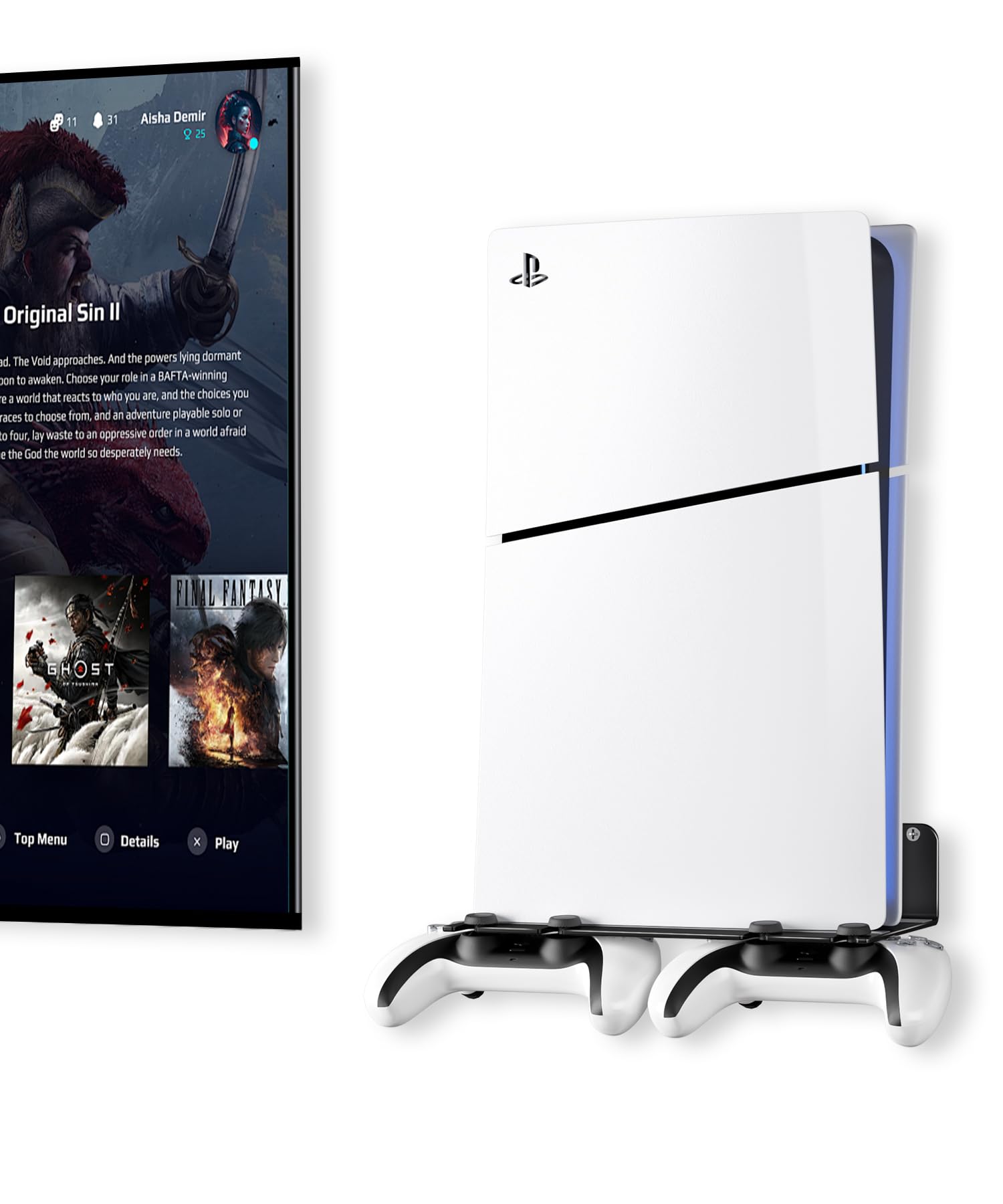 ANSHAWTIY PS5 Wall Mount Aluminum Alloy Compatible with All PS5 Generations Holds Two Controllers Unimpeded Heat Dissipation Ps5 Accessories Universal for Living Room and Bedroom