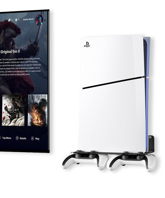 ANSHAWTIY PS5 Wall Mount Aluminum Alloy Compatible with All PS5 Generations Holds Two Controllers Unimpeded Heat Dissipation Ps5 Accessories Universal for Living Room and Bedroom