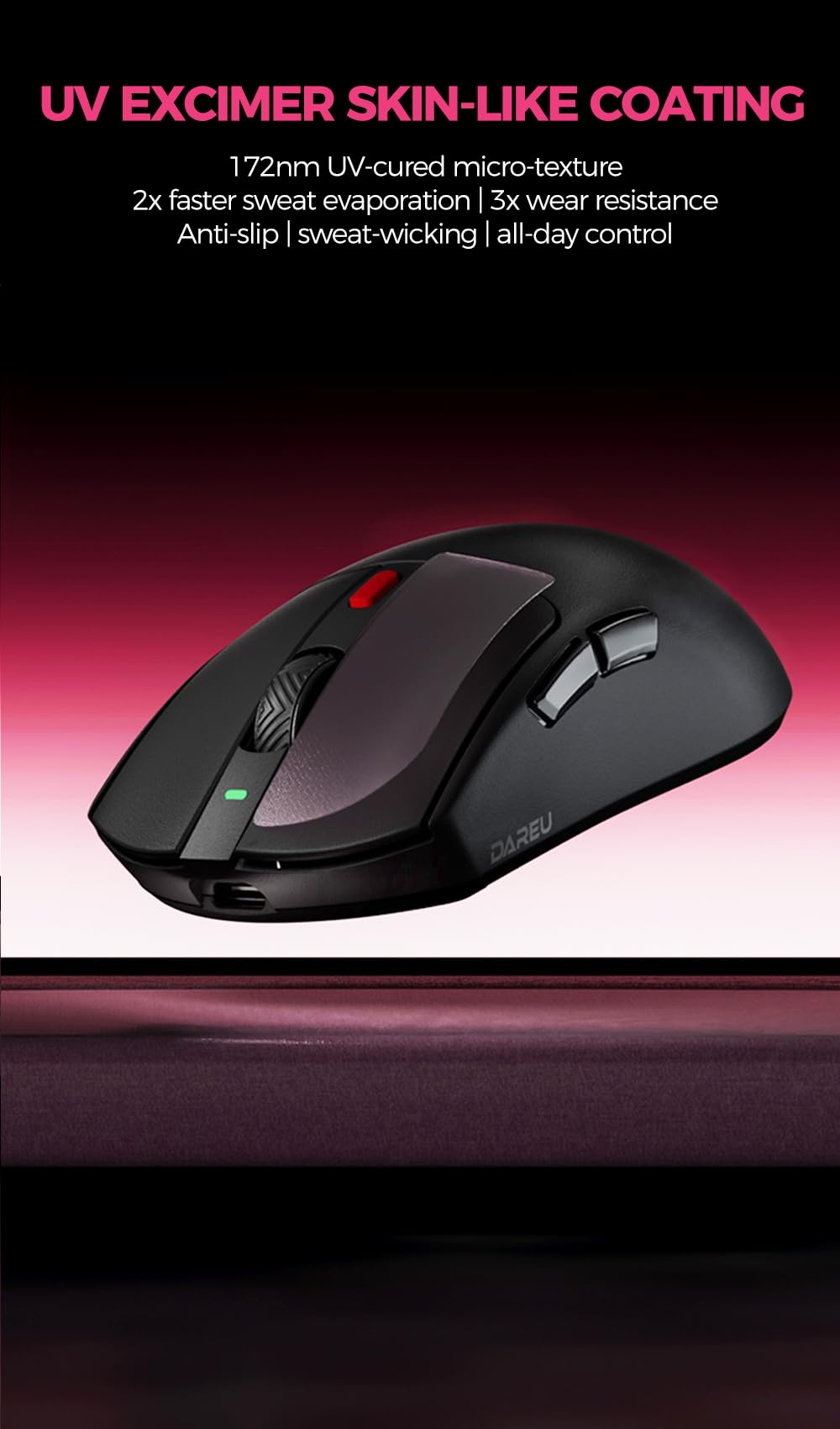 DAREU AE6 Pro Wireless Gaming Mouse, 30K Sensor, 59g Lightweight, Magenta, Dual 8K Polling, Programmable, Display Charging Dock