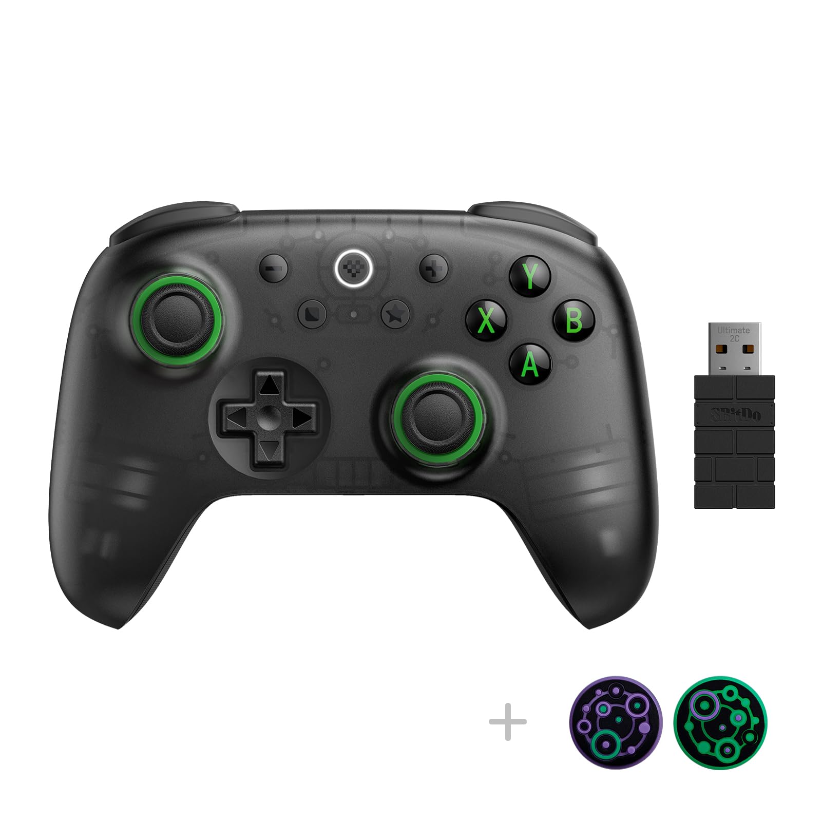 8Bitdo Ultimate 2C Hall Effect Joysticks and Hall Triggers Wireless Controller for Windows PC and Android  with Remappable L4/R4 Bumpers  Turbo function & Rumble vibration (Transparent Black)