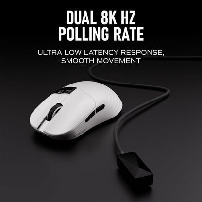 OOCTPK Wireless Gaming Mouse - 8K Dual Polling, 30000 DPI, Super Lightweight 49g, Tri-Mode (2.4G/USB-C/Bluetooth) - White