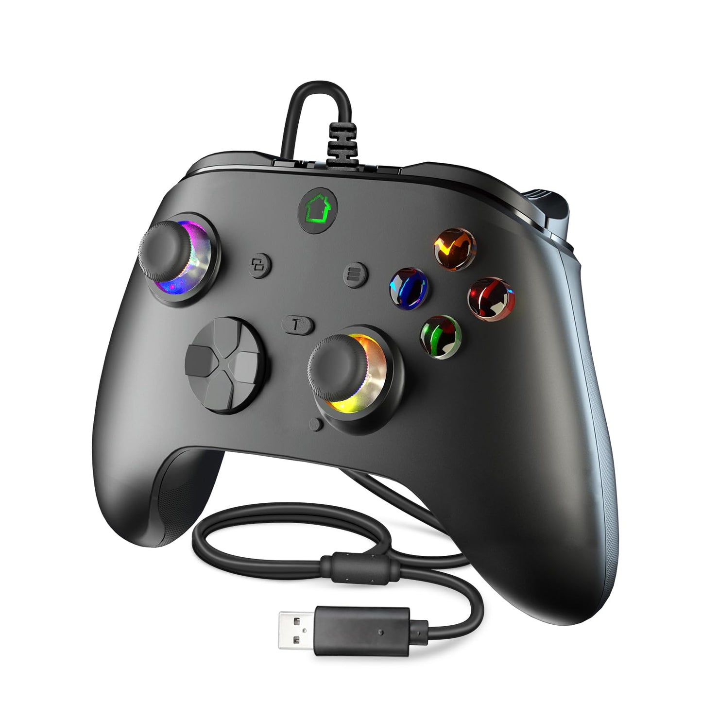 conwin Wired Game Controller for X-BOX-1/PC, RGB LED, Turbo, Programmable, Vibration, Black