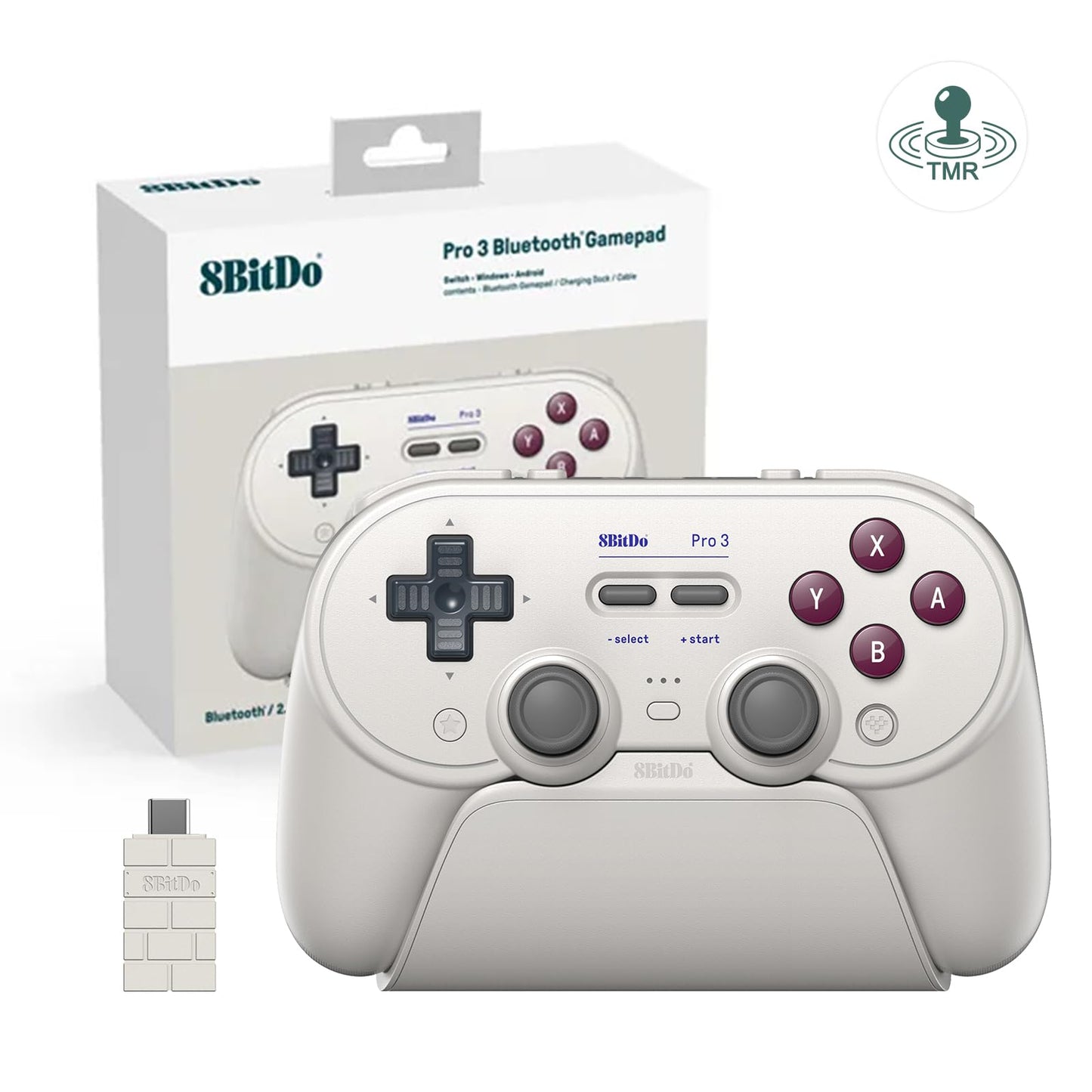 8BitDo Pro 3 Bluetooth Controller for Switch/Switch2 Windows Apple SteamOS Android  TMR Joysticks  Swappable ABXY Buttons  programming Pro Back Buttons  Charging Dock  Hall Effect Triggers - G Classic