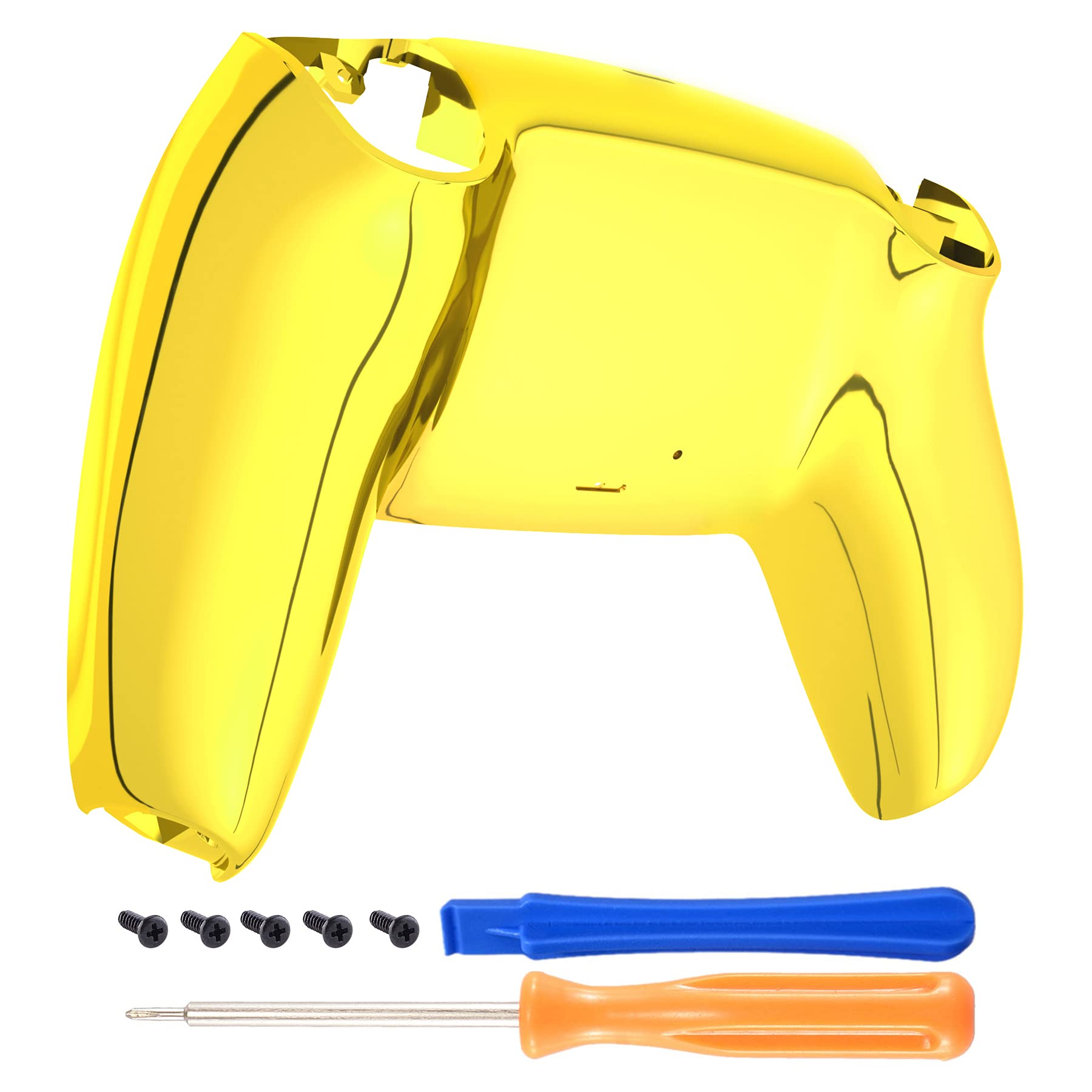 eXtremeRate Chrome Gold Glossy Custom Back Plate Bottom Shell Compatible with ps5 Controller, Replacement Back Shell Cover Compa