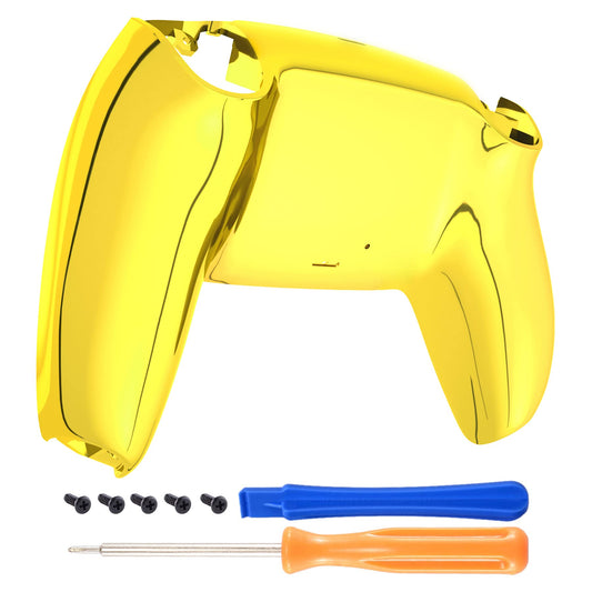eXtremeRate Chrome Gold Glossy Custom Back Plate Bottom Shell Compatible with ps5 Controller, Replacement Back Shell Cover Compa