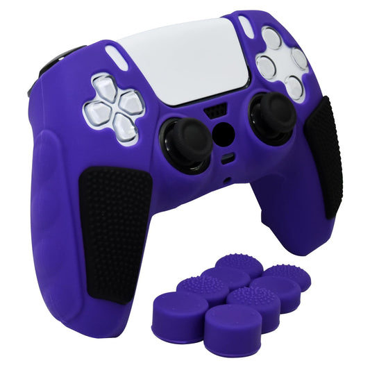 HLRAO Anti-Slip Purple PS5 Controller Skin Soft Thicken Studded Protective Silicone Cover Skin Grips Compatible with PS5/Slim/Pro Controller and 8 PCS Thumb Grips Caps.