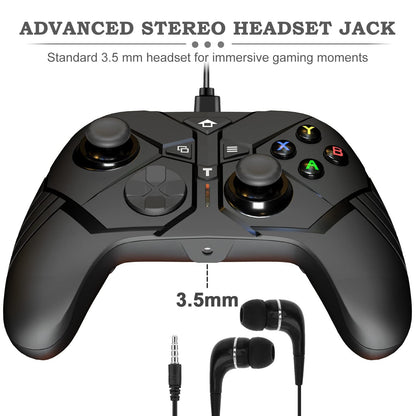SWVOE Wired Game Controller for X-one Series/X/S & PC, Turbo Function, 3.5mm Audio Jack, Black