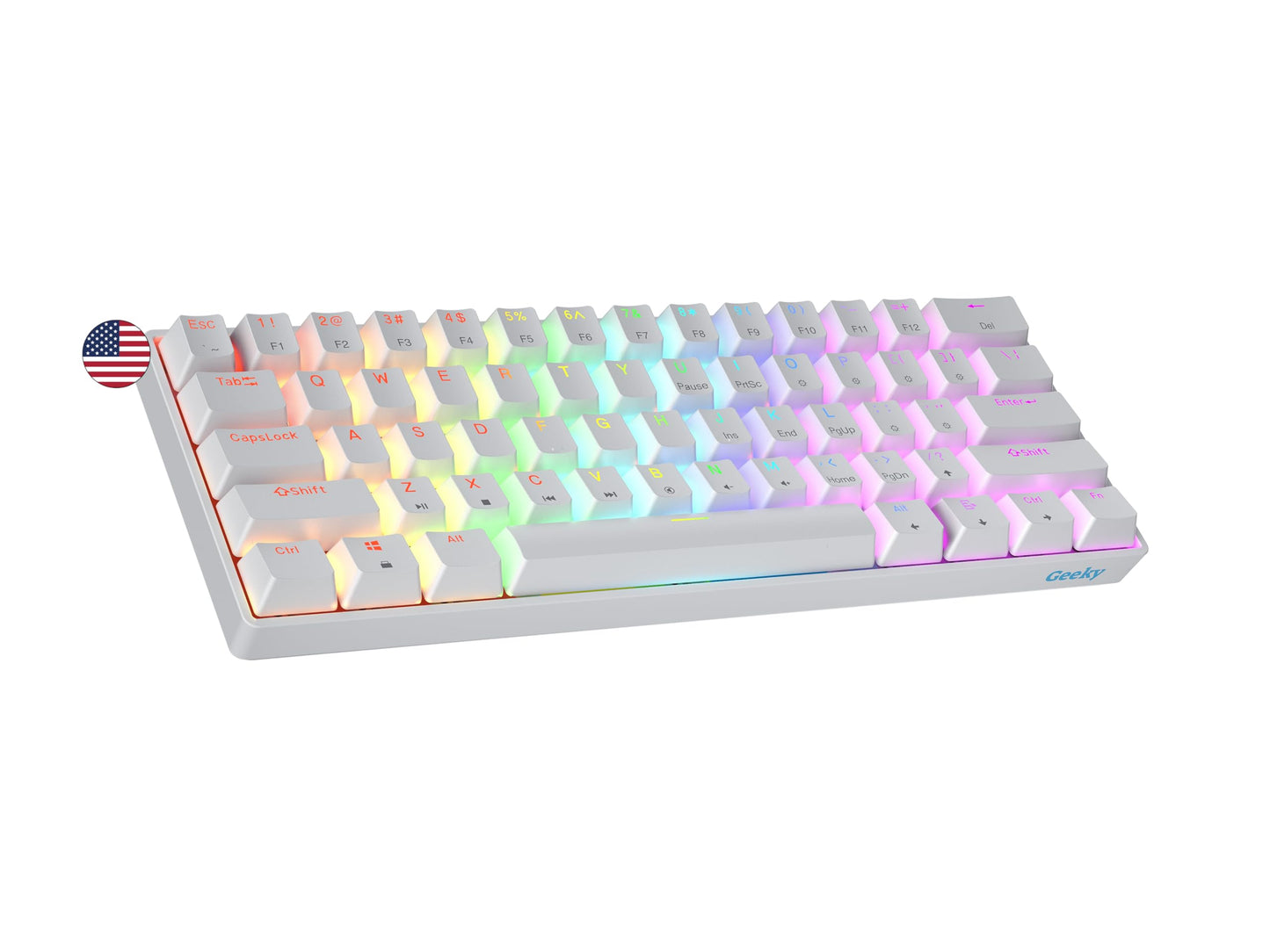 Geeky GK61 SE 60% | Mechanical Gaming Keyboard | 61 Keys Multi Color RGB LED Backlit for PC/Mac Gamer | ANSI US American Layout (White  Mechanical Red)