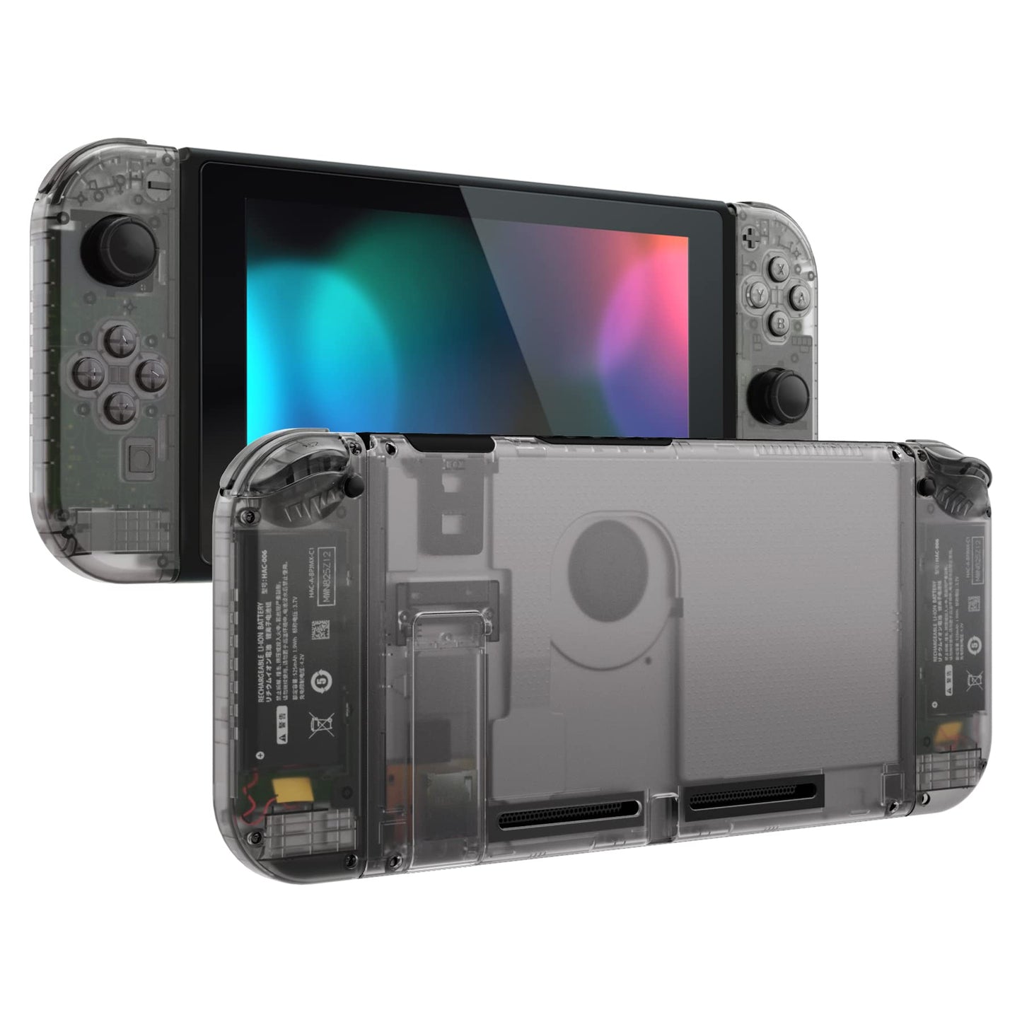 eXtremeRate DIY Replacement Shell Buttons for Nintendo Switch  Back Plate for Switch Console  Housing with Full Set Buttons for Joycon Handheld Controller - Clear Black [No Electronics Parts]