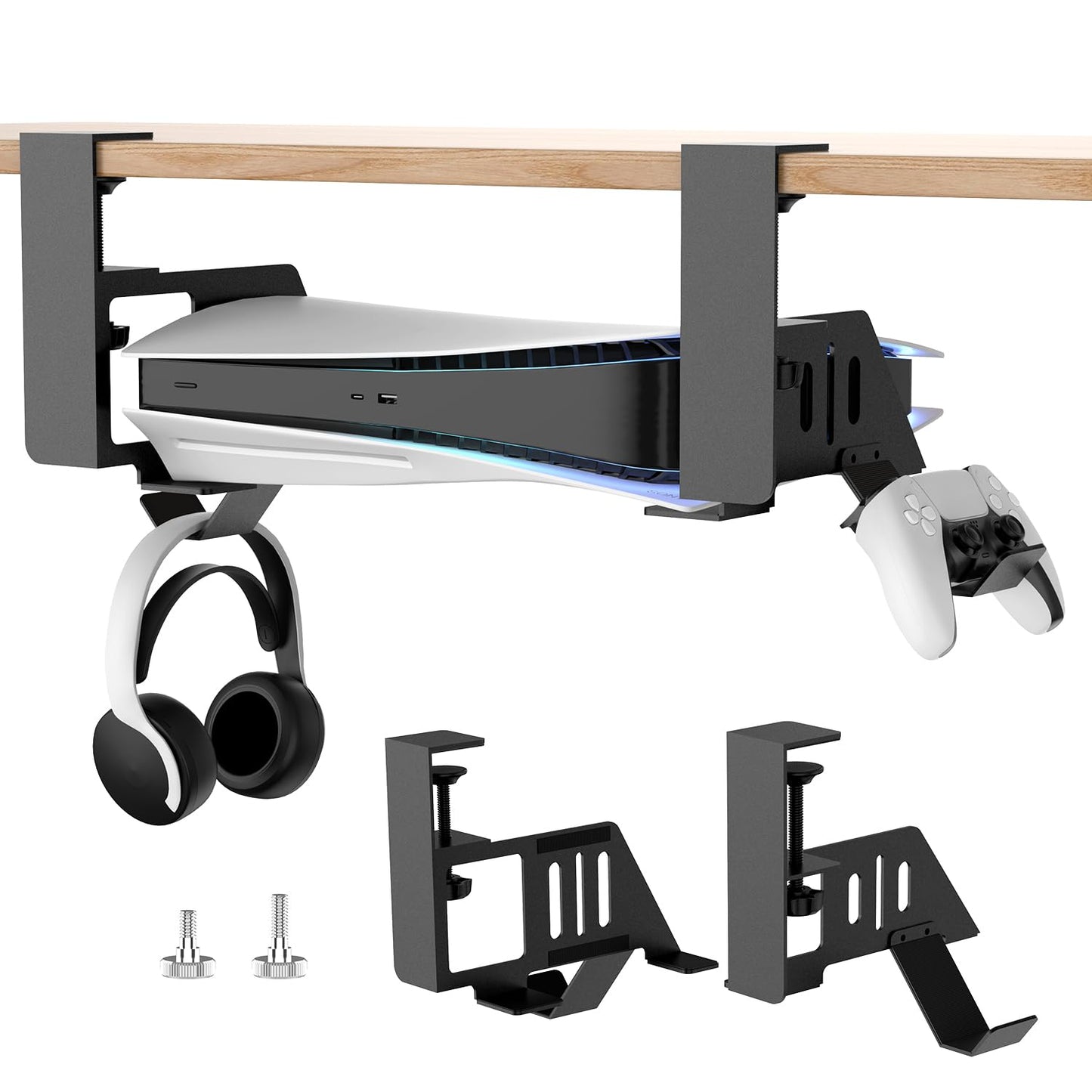 Semaiki Under Desk Mount for PS5/PS5 Slim/Pro - Black Horizontal Stand Compatible with Disc & Digital Editions