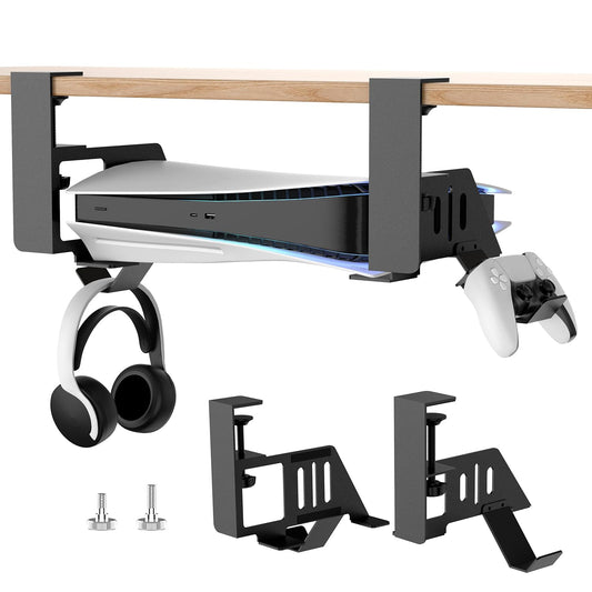 Semaiki Under Desk Mount for PS5/PS5 Slim/Pro - Black Horizontal Stand Compatible with Disc & Digital Editions